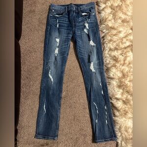 Express Distressed Dark Wash Skinny Jeans